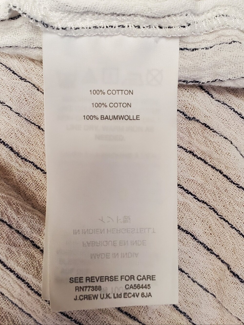 J.Crew Smocked Neck Textured Gauze Top | White Navy Pinstripe | 100% Cotton | - Picture 2 of 5